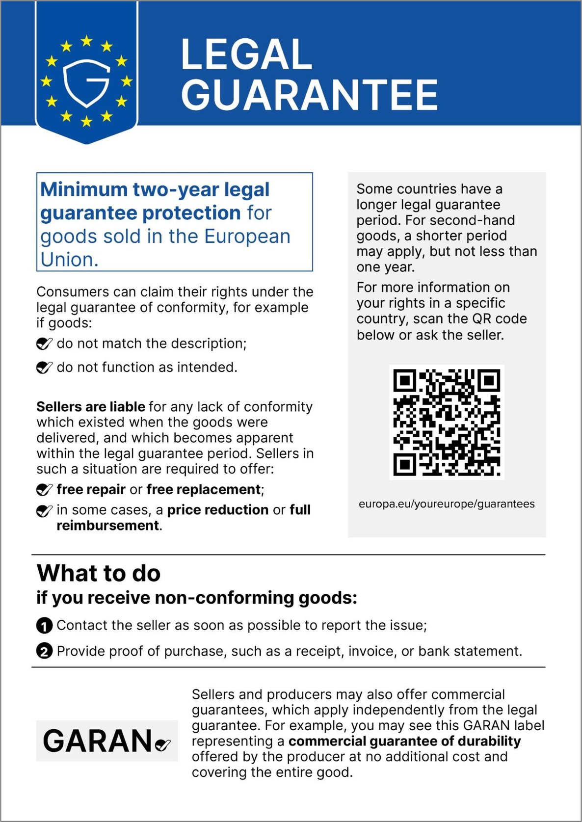 🛡️ Legal guarantee of conformity · View official notice
